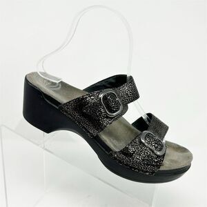 Dansko Women's Black Wedge Heel Slip-On Sandals Size 39 (US 8.5-9) Summer